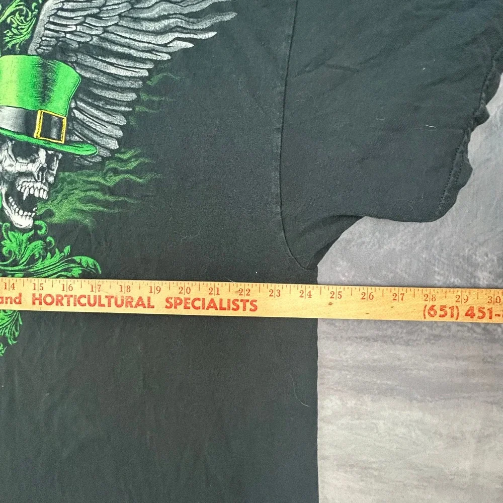 Vintage Y2K Skulls Leprechaun St Patricks Day Graphic T-Shirt Black 2XL Skater